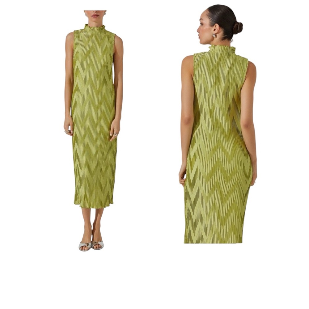 ASTR the Label Zigzag Plissé Mock Neck Midi Dress SZ XL